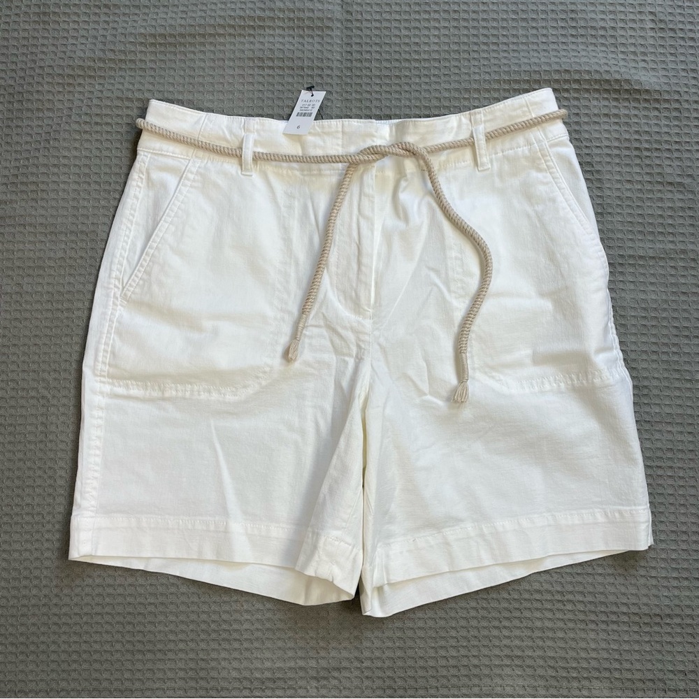 New Talbots Rope Belt Chino Shorts 6 Womens Stretch White Beach Resort